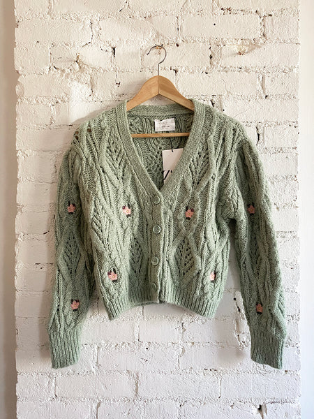 ZARA Cableknit Flower Sweater