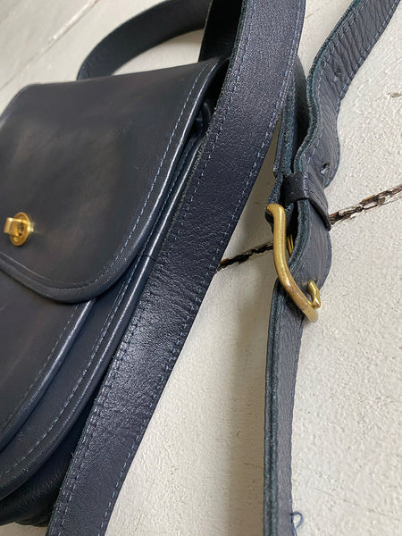 Coach Navy Leather Flap Bag