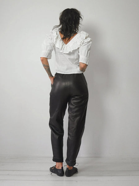 1980's Elastic Waist Leather Pants