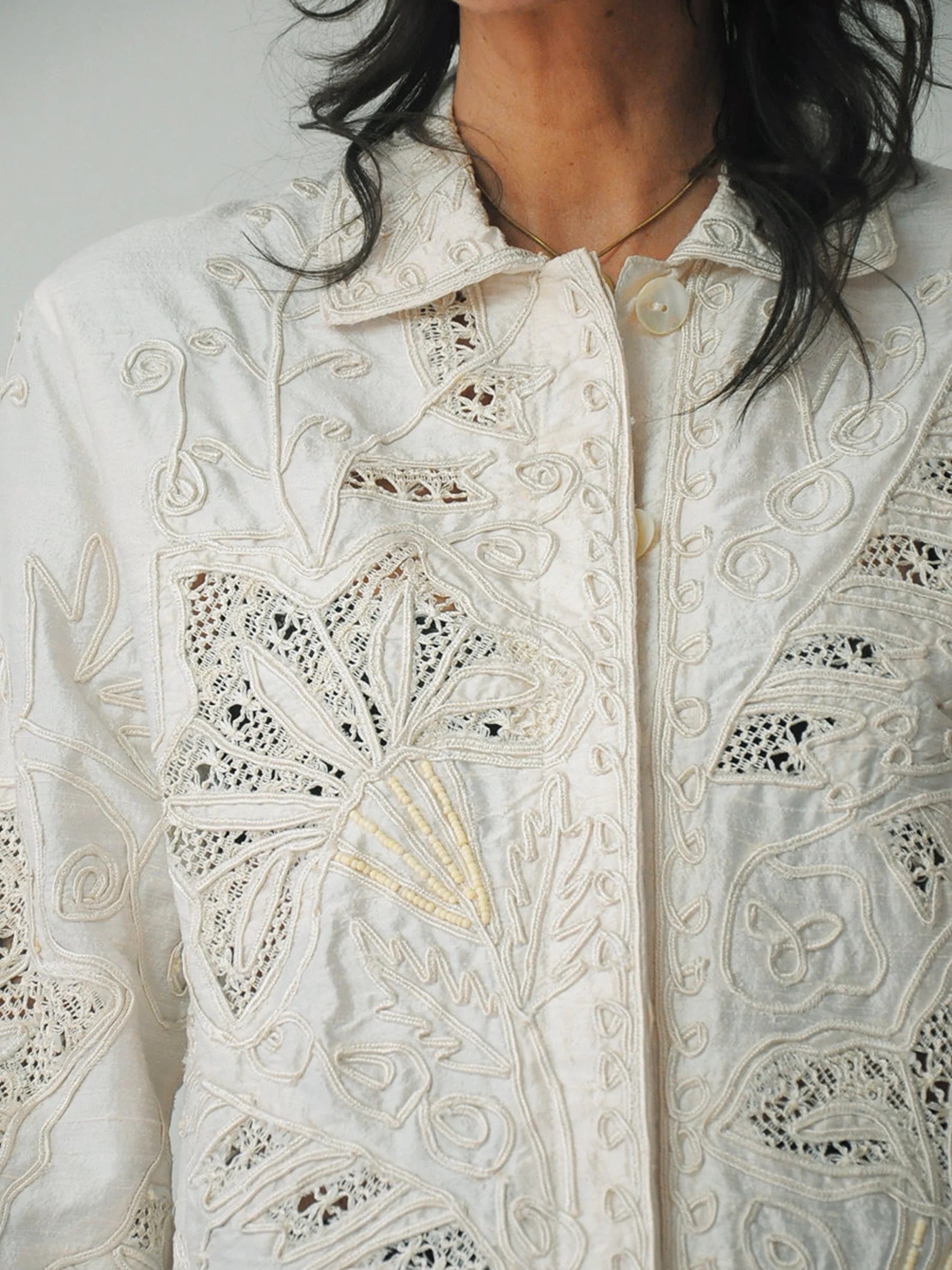 Silk Beaded Soutache Cutout Jacket