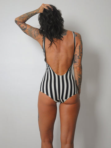1970's Gottex Striped Low Back Swimsuit