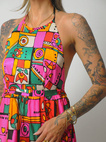 1960's Geo Mid Mod Halter Dress