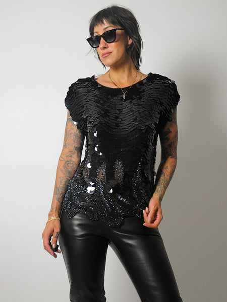 1980's Silk Paillette Sequined Top