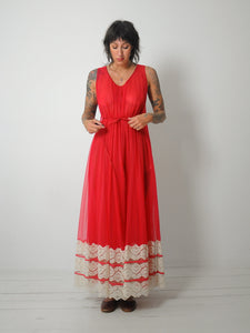 1960's Red Lace Slip Dress