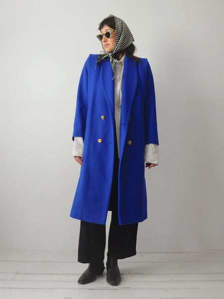 1980's Cobalt Blue Wool Coat