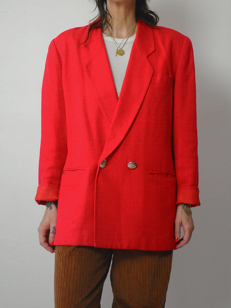 1980's Red Woven Silk Blazer