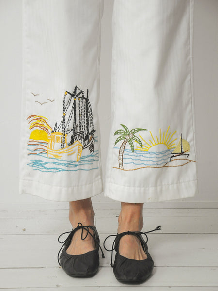 70's Embroidered Tropical Island Pants