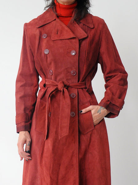 1970's Maroon Suede Trench Coat