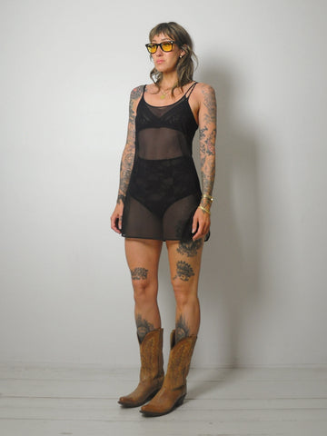 90's Black Sheer Mesh Slip
