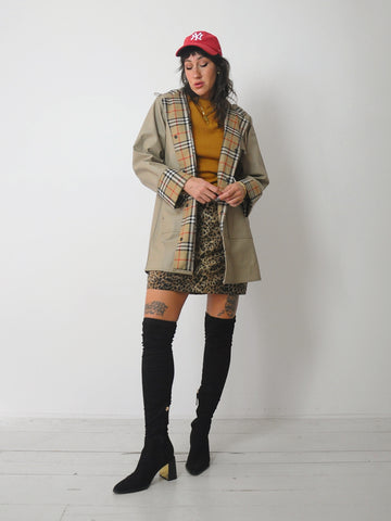 1980's Plaid Lined Hooded Raincoat