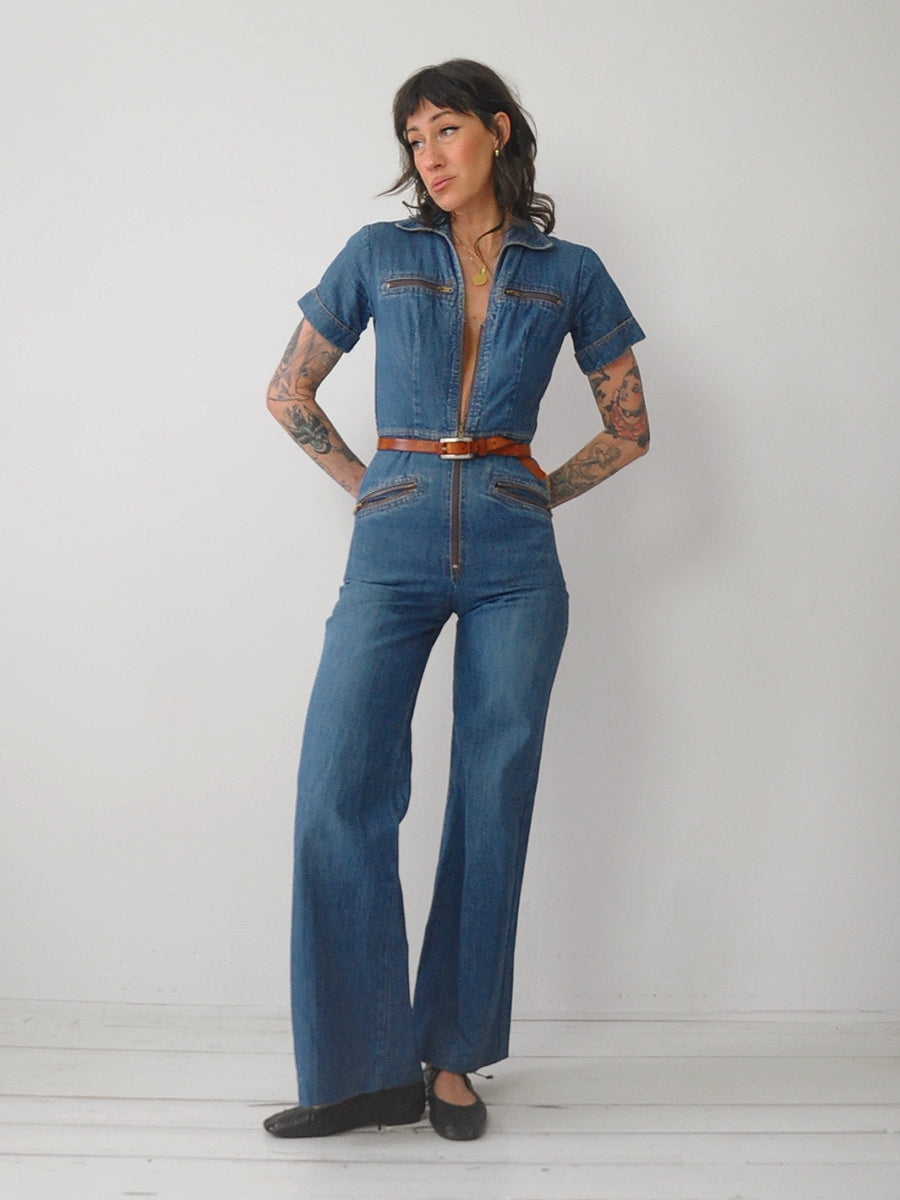 1970's Denim Zipper Jumpsuit