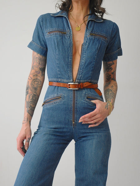 1970's Denim Zipper Jumpsuit