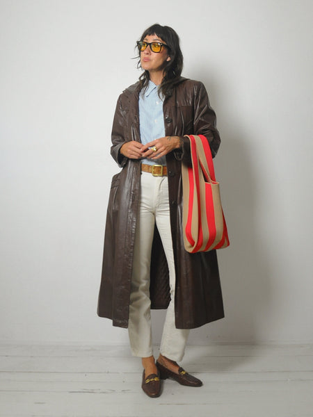 1970's Mocha Leather Trench Coat