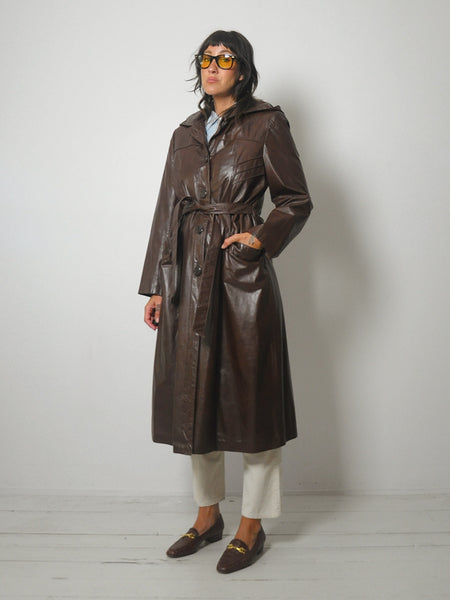 1970's Mocha Leather Trench Coat