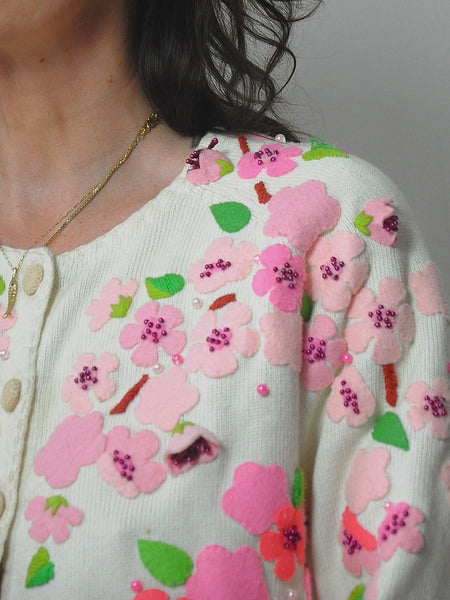 1990's Michael Simon Cherry Blossom Cardigan