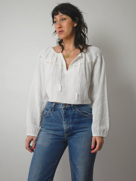 970's Gauze Lace Cropped Blouse