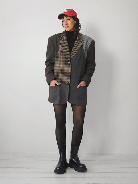 Wool Patchwork Plaid Blazer