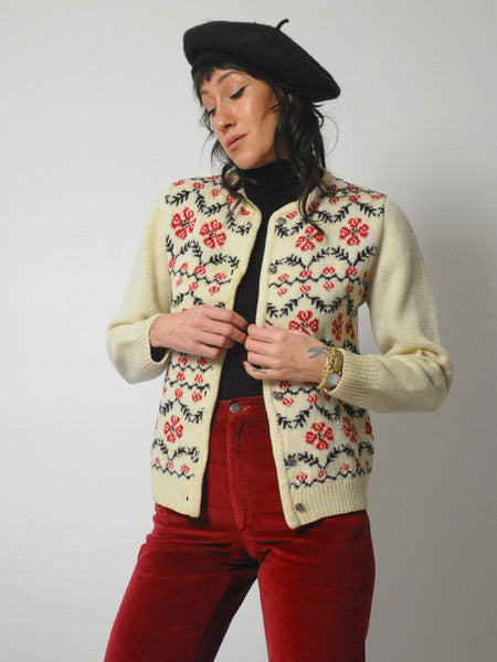 1970's Handknit Floral Cardigan