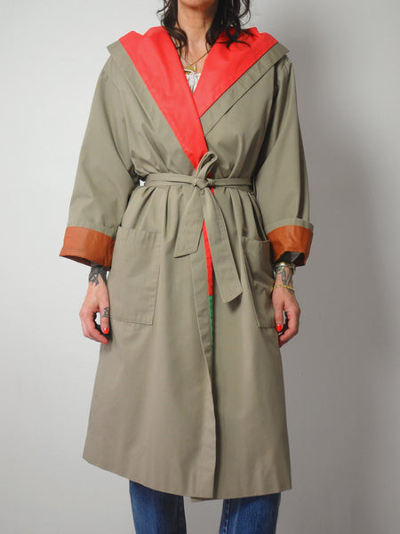 1970's Khaki Colorblock Trench Coat