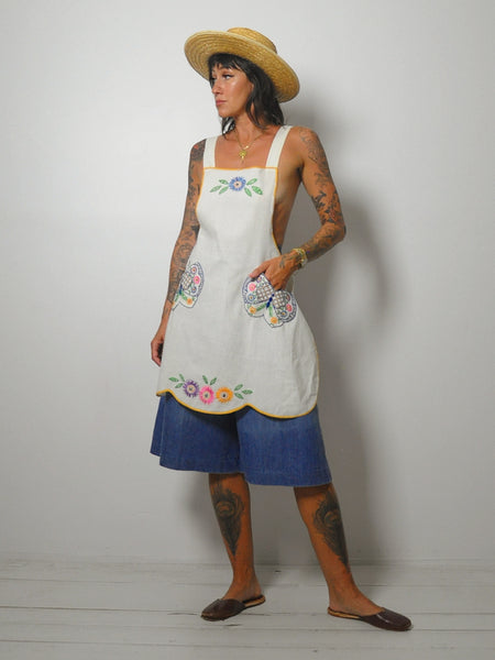 1950's Embroidered Cotton Apron Dress