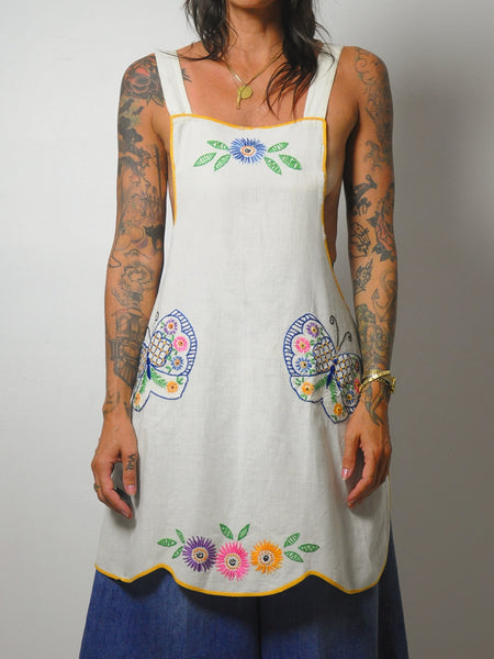 1950's Embroidered Cotton Apron Dress