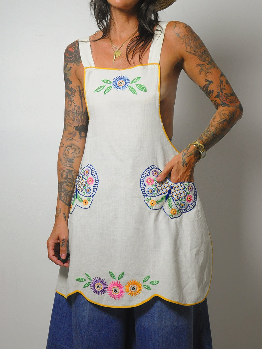 1950's Embroidered Cotton Apron Dress