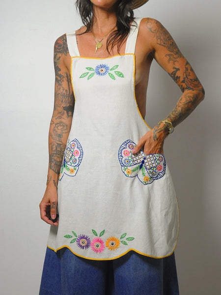 1950's Embroidered Cotton Apron Dress