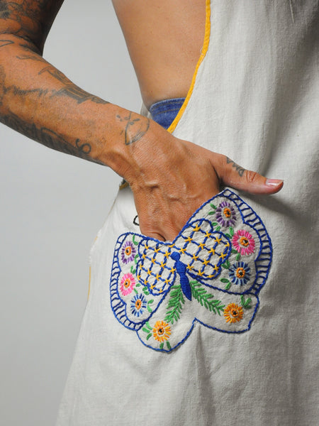 1950's Embroidered Cotton Apron Dress