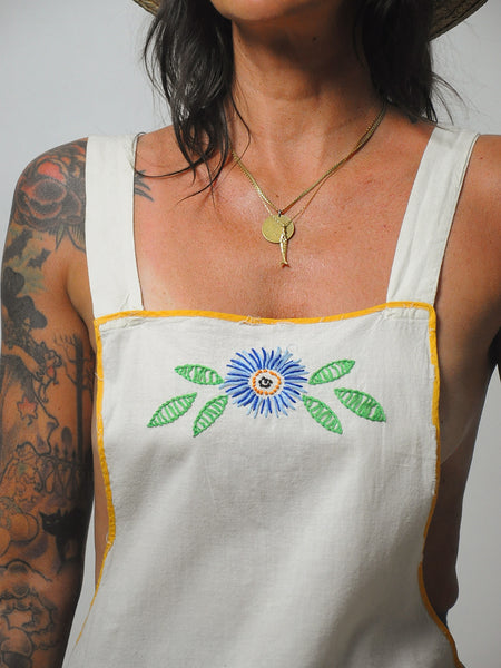 1950's Embroidered Cotton Apron Dress