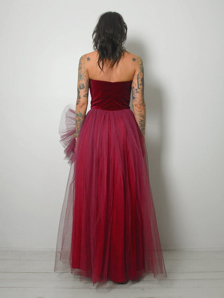 1950's Velvet Flower Applique Gown