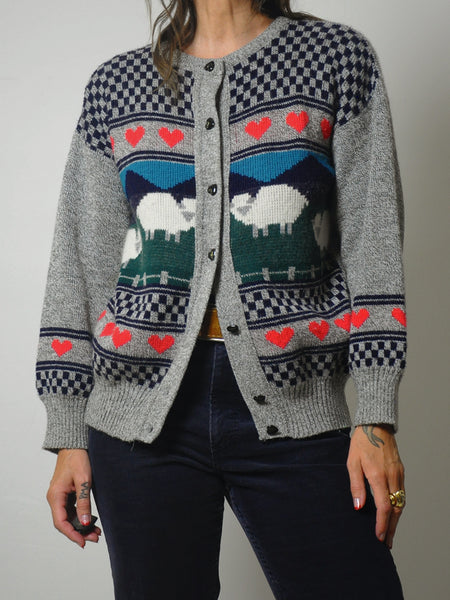 80's Sheep & Heart Cardigan
