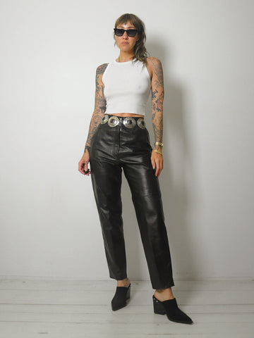 1980's Black Leather Pants 28x29