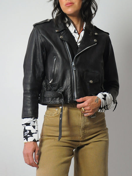 1980's Cropped Leather Motorcycle Jacket