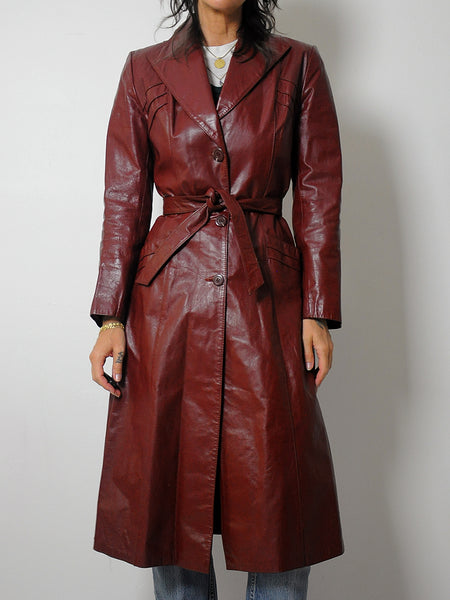 1970's Oxblood Leather Trench Coat