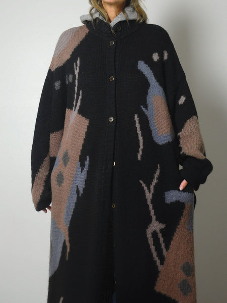 1980's Wool Geometric Sweater Coat