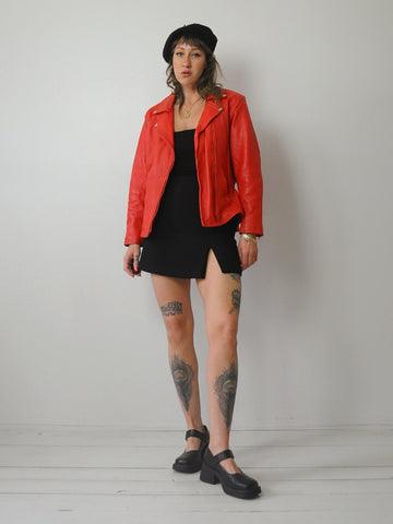 1980's Red Leather Motorcycle Jacket