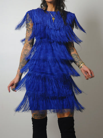 1980's Cobalt Fringe Flapper Mini dress