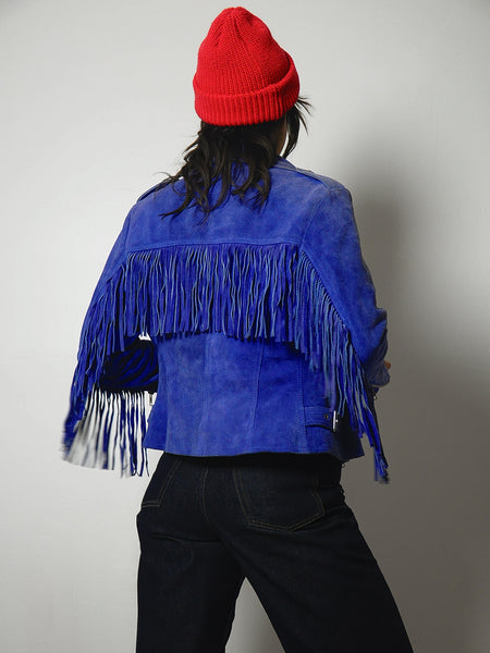 British Blue Suede Fringe Moto jacket