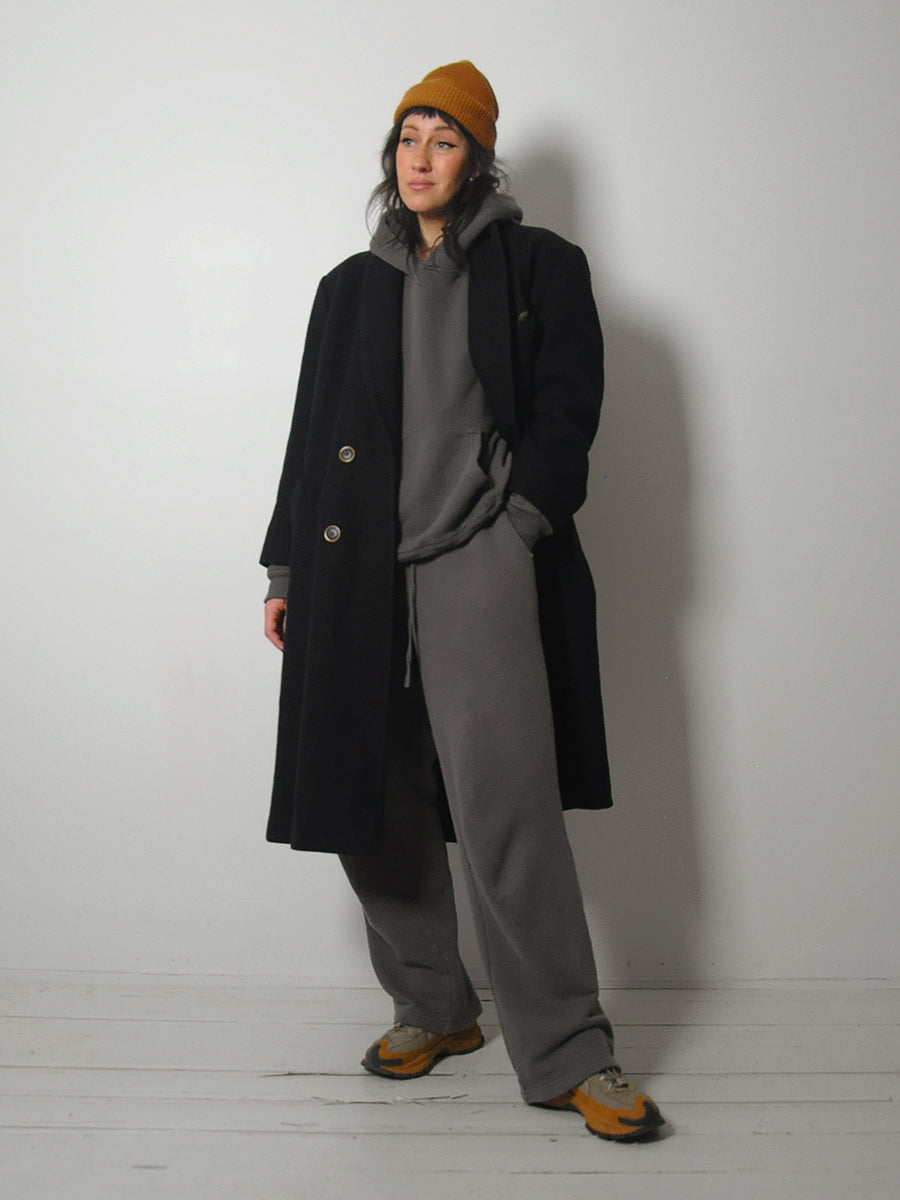 1980's Black Minimal Wool Peacoat