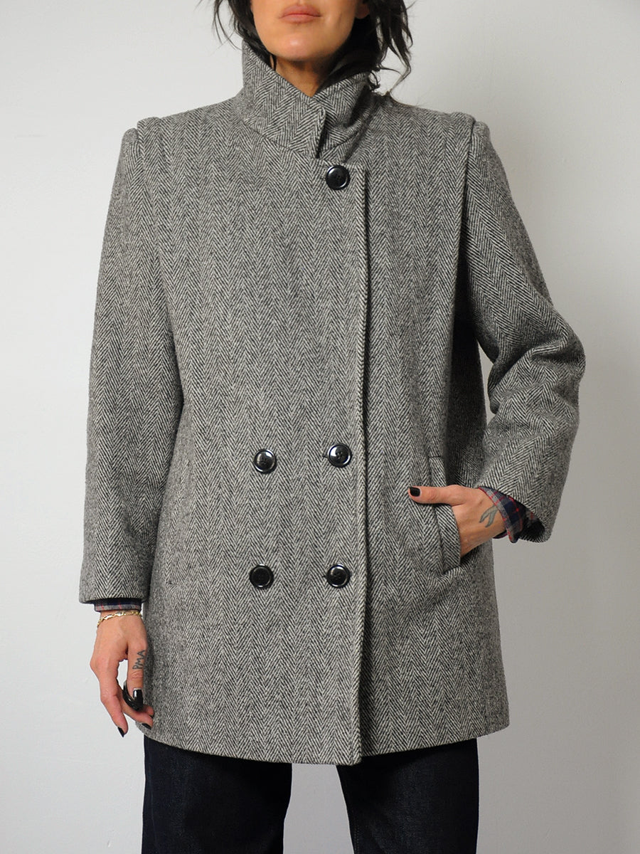 1980's Herringbone Tweed Wool Coat