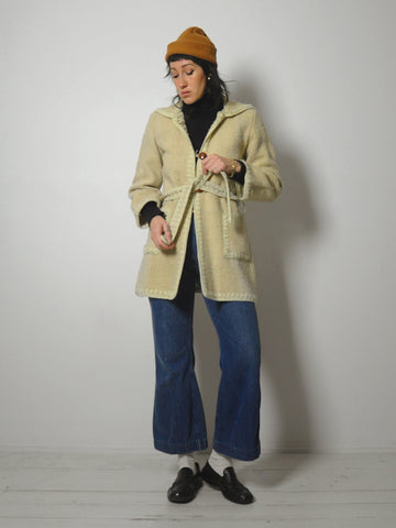 1970's Ivory Wool Belted Coat