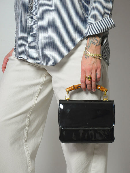 1960's Patent Leather Bamboo Handle Purse