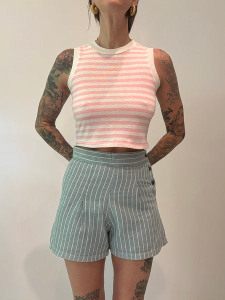1980's Pink Stripe Cropped Tank