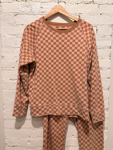 Peach Checkered Sweat Suit