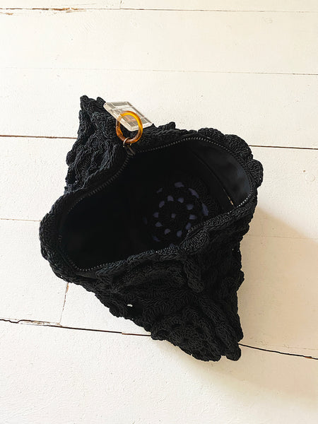 1960's Crochet Clutch with Lucite Zipper Pull
