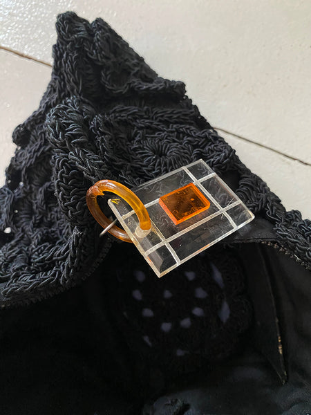 1960's Crochet Clutch with Lucite Zipper Pull