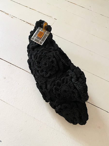 1960's Crochet Clutch with Lucite Zipper Pull