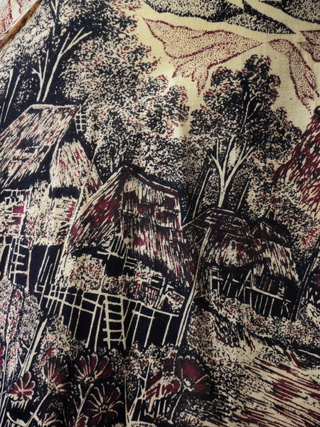 1970's Landscape & Bird Batik Wrap Skirt