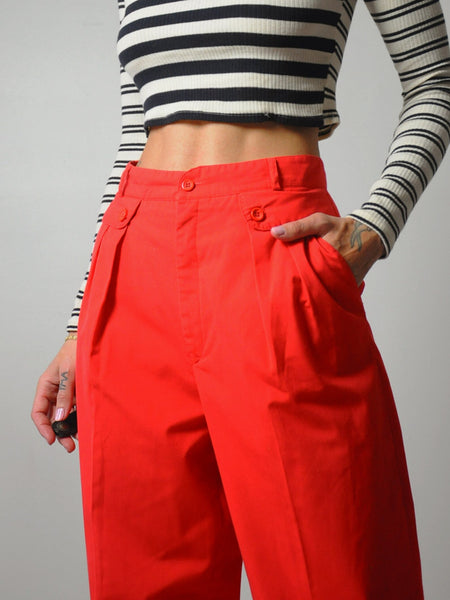 1980's Red Cotton Pleated Trousers 28x29