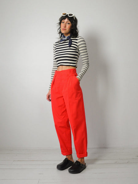 1980's Red Cotton Pleated Trousers 28x29
